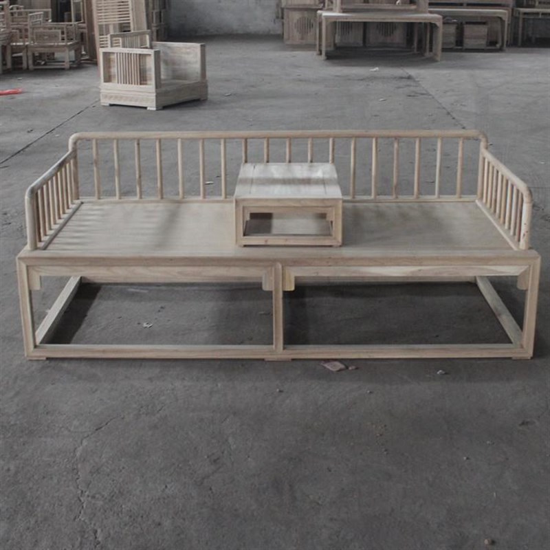 新中式罗汉d床白茬北榆木实木罗汉塌小户型家具休闲午睡沙发床简 - 图3