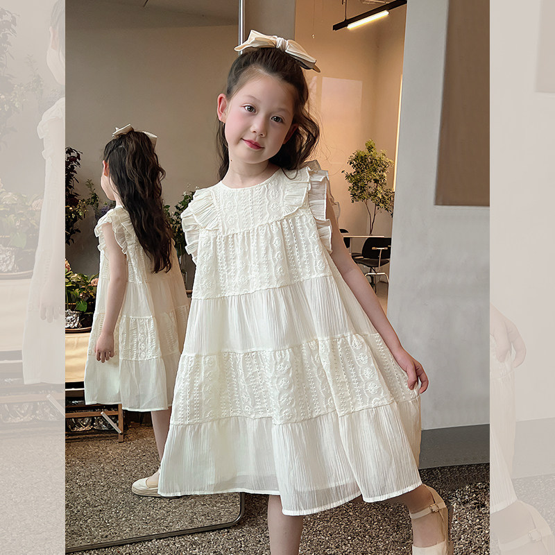 儿童雪纺白裙子女童洋气连衣裙大童装公主裙礼服裙2024夏装新款,淘宝优惠券,粉丝福利购,淘宝优惠卷