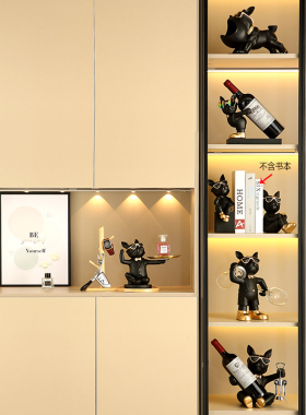轻奢高级感法斗狗红酒架摆件客厅玄关酒柜家居装饰品酒托乔迁礼物
