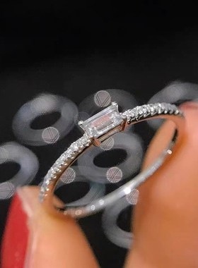 珠宝首饰小方糖戒指法国极细款排钻百搭锆石简约单钻方钻戒指女