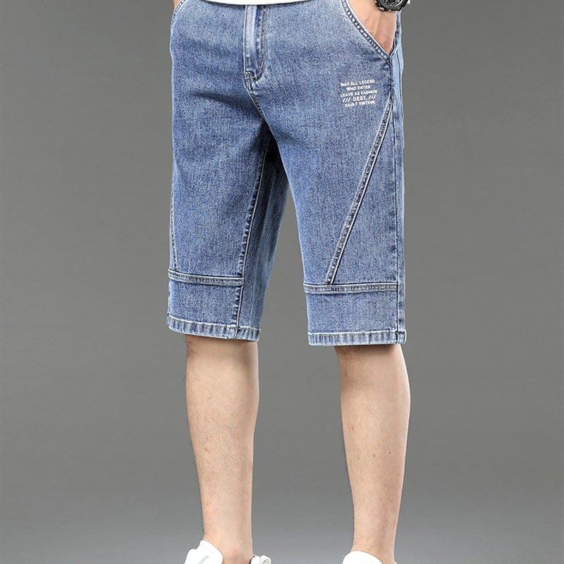 夏季新拼接牛仔短裤男士夏季薄印花男士休闲中裤时尚七分裤,淘宝优惠券,粉丝福利购,淘宝优惠卷