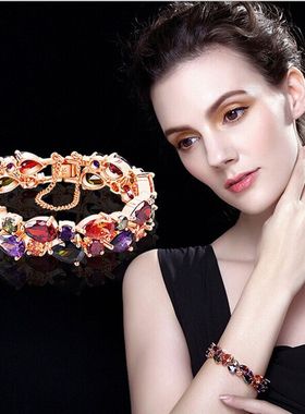 手链女韩版时尚百搭超闪水晶锆石手镯玫瑰彩金手饰新款多层手饰品