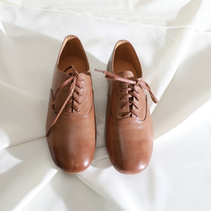 莲花府邸2025春季复古英伦单鞋深口系带粗跟牛皮女鞋学院风小皮鞋,淘宝优惠券,粉丝福利购,淘宝优惠卷