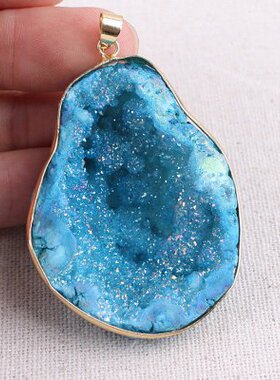 天然玛瑙水晶洞毛衣链女石头晶簇项链挂件欧美爆款配饰吊坠晶芽