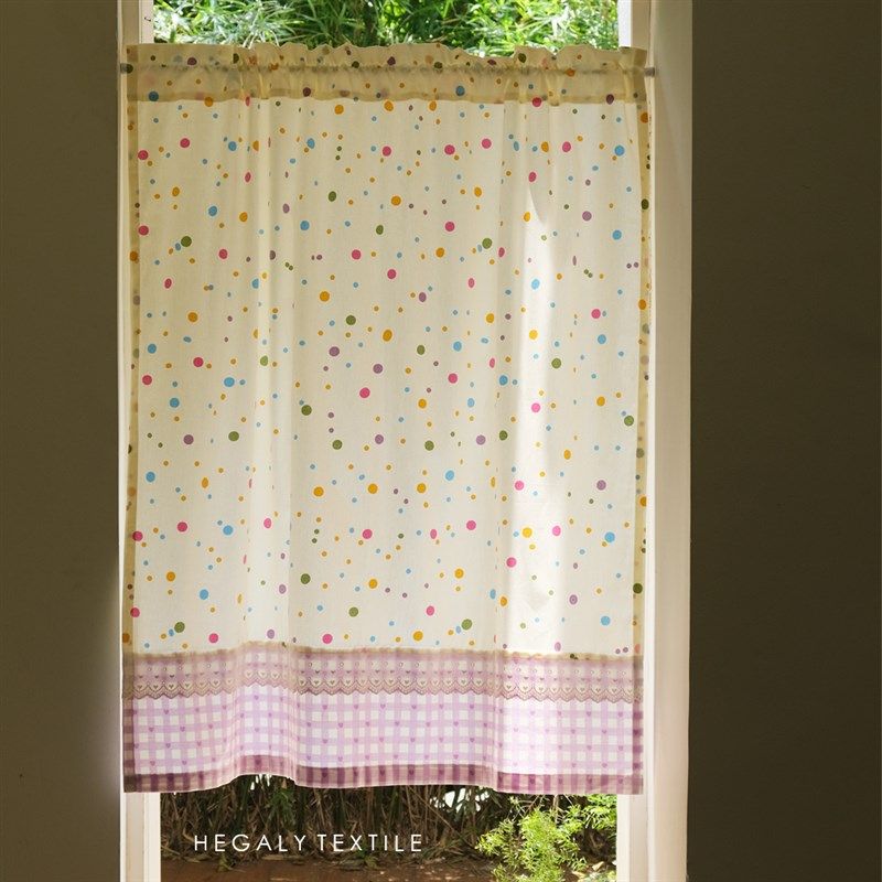 HEGALY 调色l盘点点可爱门帘印花韩式少女透光小窗帘穿杆款橱窗帘,淘宝优惠券,粉丝福利购,淘宝优惠卷
