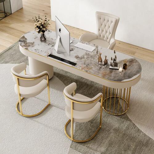 轻奢岩板书桌老板办公电脑桌书房写字台简约美容医美咨询接待桌椅 - 图1
