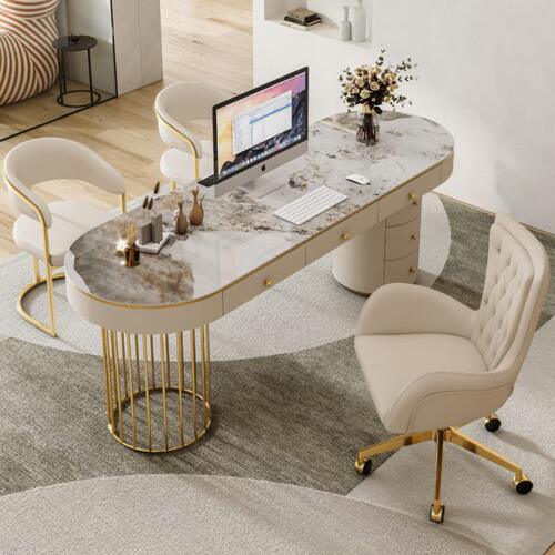 轻奢岩板书桌老板办公电脑桌书房写字台简约美容医美咨询接待桌椅 - 图0