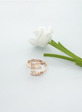 【私人定制】不锈钢英文名字戒指 开口可调节3个名字戒指家庭款