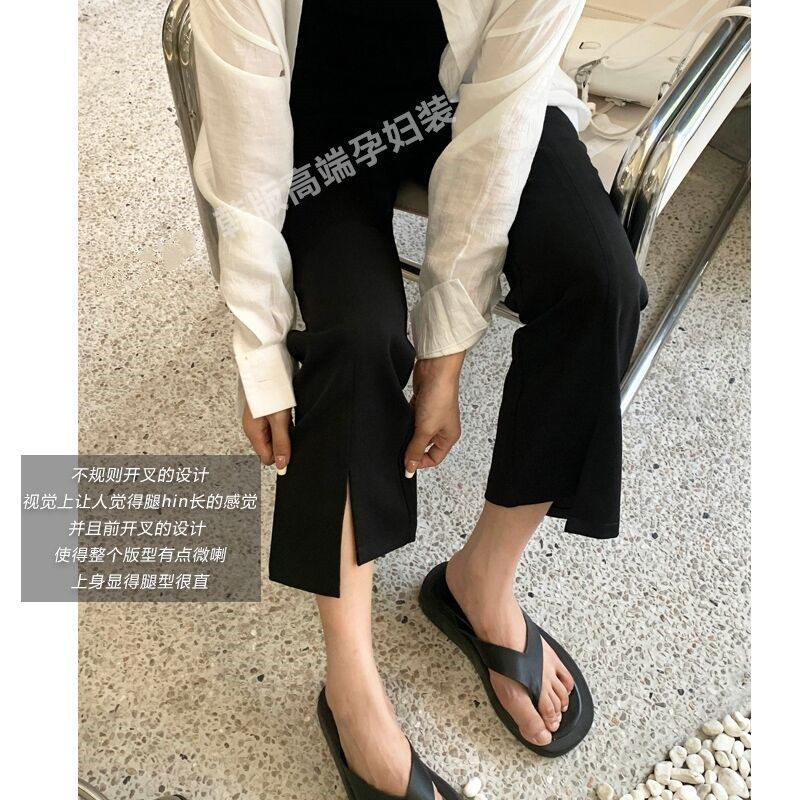 孕妇裤子夏季外穿时尚黑色开叉微喇西装裤九分不规则直筒阔腿裤潮,淘宝优惠券,粉丝福利购,淘宝优惠卷