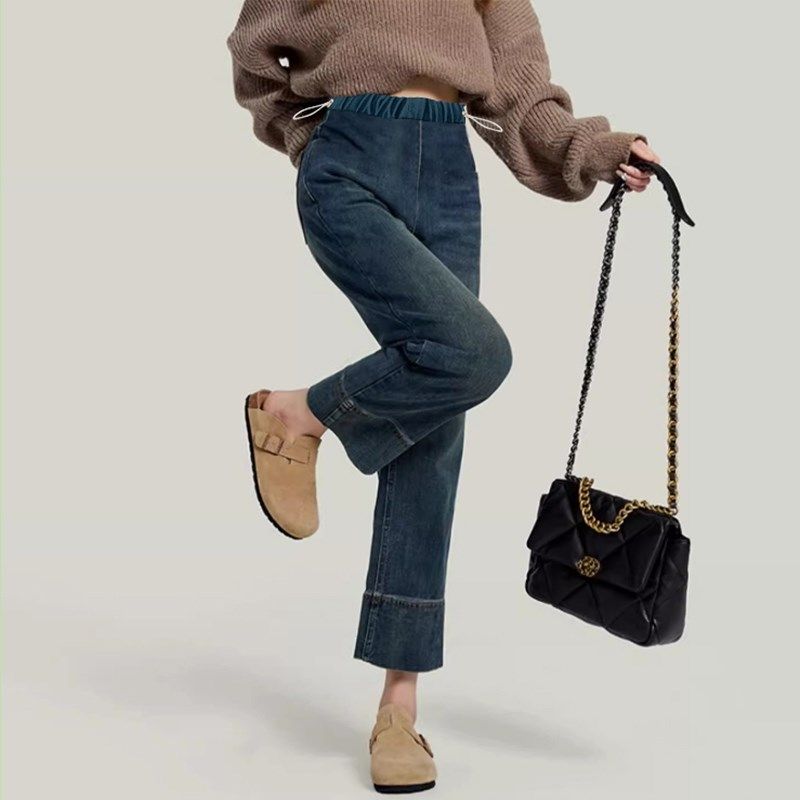 孕妇直筒裤秋季外穿抽绳弹力九分牛仔裤休闲宽松大码烟管裤秋冬款,淘宝优惠券,粉丝福利购,淘宝优惠卷