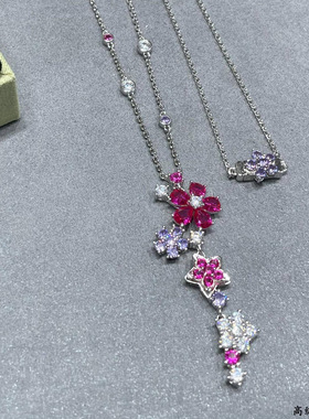 v金仲夏夜之梦项链粉钻紫钻海蓝宝花朵长款水晶锁骨链小众感