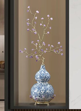 紫气东来水晶青花瓷葫芦摆件客厅玄关入户摆设高级感电视柜旁装饰