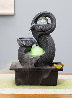 风水轮办公室背柜招财桌面风生水起流水摆件循环水茶桌转运球装饰