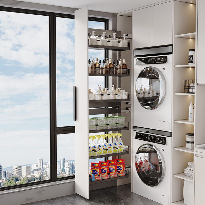 洗衣机抽拉衣架置物架阳台高深极窄柜侧拉篮清洁工具收纳架家政柜,淘宝优惠券,粉丝福利购,淘宝优惠卷