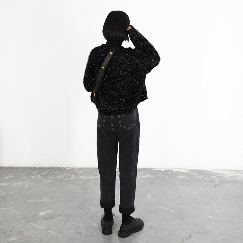 CV大码女装复古显瘦高腰宽松直筒哈伦牛仔裤黑灰色锥形裤子女2024,淘宝优惠券,粉丝福利购,淘宝优惠卷