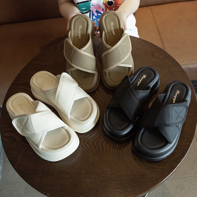 拖鞋女夏季外穿2024新款高跟松糕增高女士凉鞋厚底休闲沙滩凉拖鞋,淘宝优惠券,粉丝福利购,淘宝优惠卷