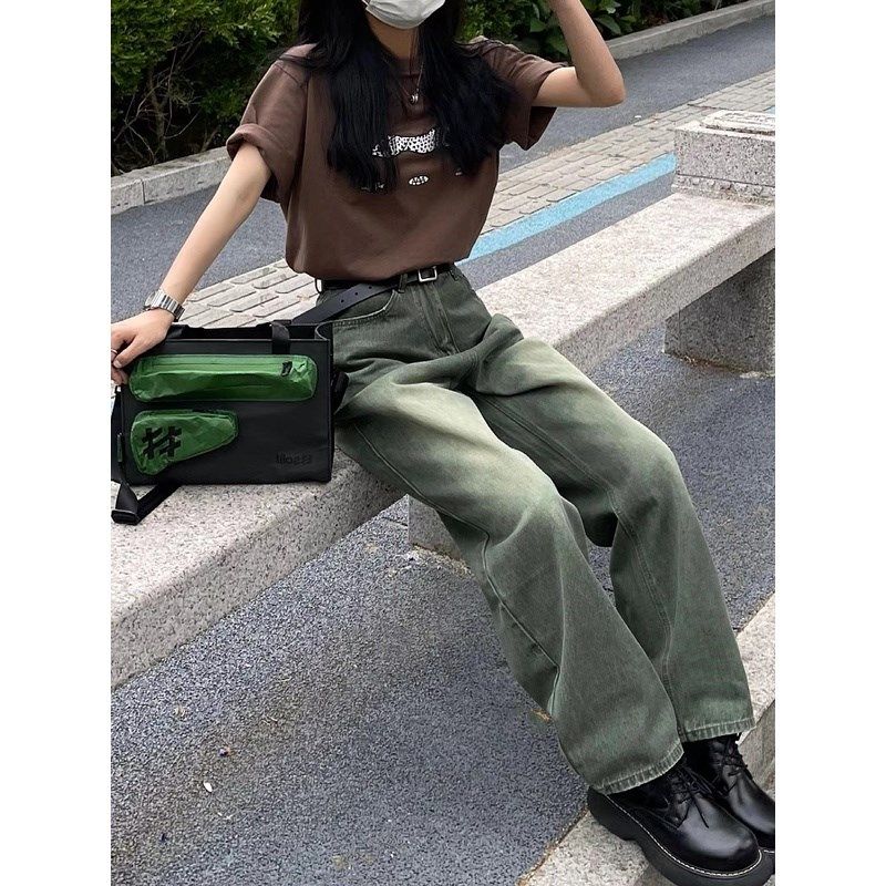 特大码胖mm直筒绿色牛仔裤女梨型身材遮肉遮胯宽松高腰显瘦女裤子,淘宝优惠券,粉丝福利购,淘宝优惠卷