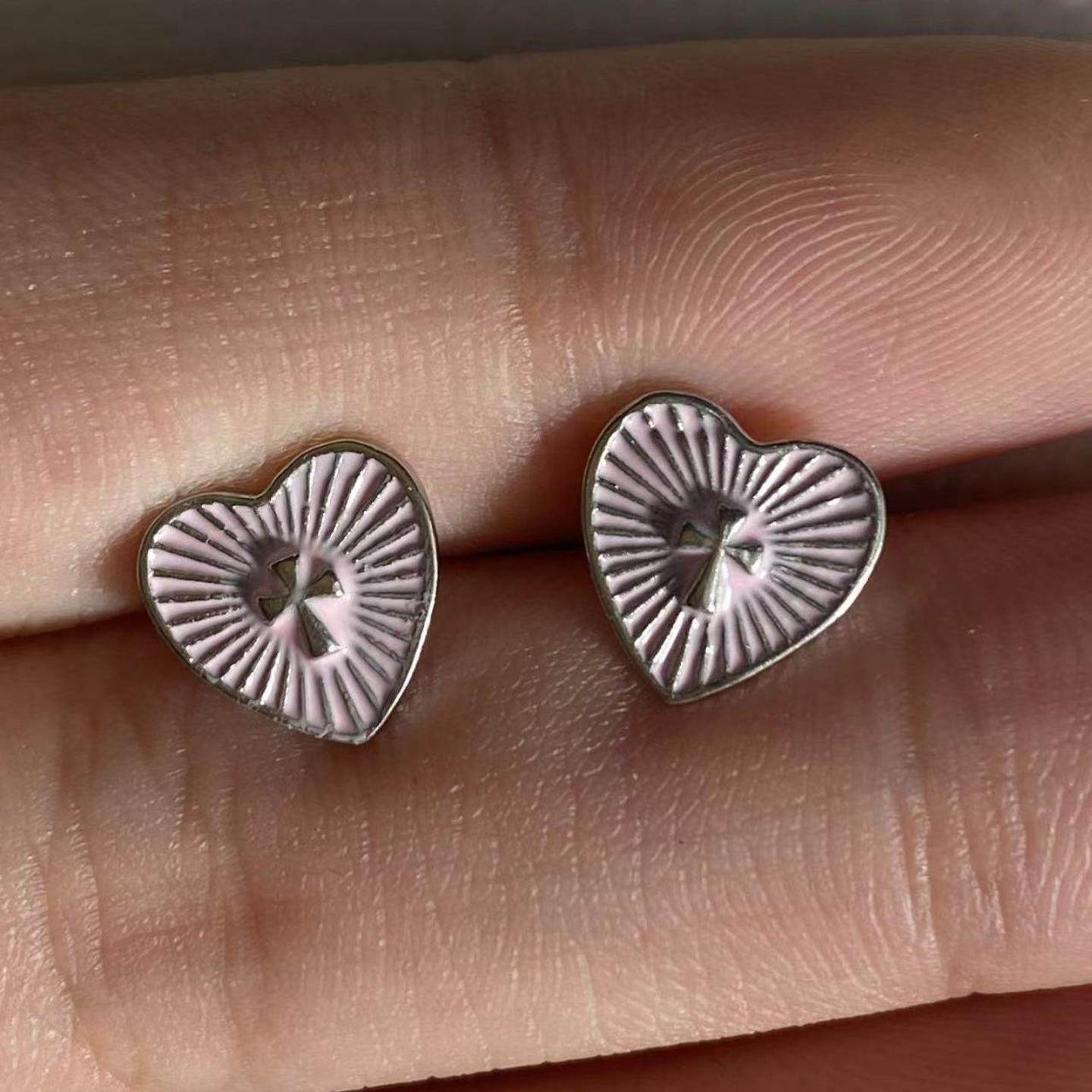 小众个性滴釉粉红平底耳骨钉复古爱心十字架星星耳钉耳蜗钉,淘宝优惠券,粉丝福利购,淘宝优惠卷