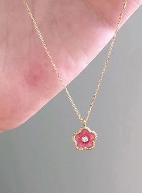 合金新款粉红小桃花项链女项链