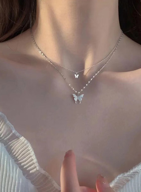 蛇骨链钛钢项链双层叠戴蝴项链