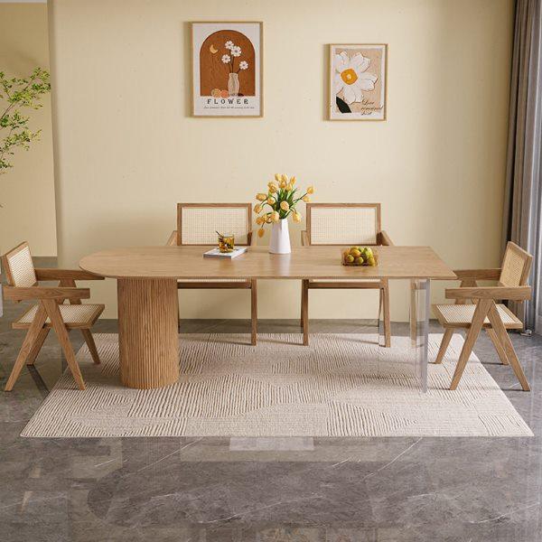 北欧白蜡木椭圆实木岛台家用原木网红民宿酒店餐桌椅子组合小户型,淘宝优惠券,粉丝福利购,淘宝优惠卷