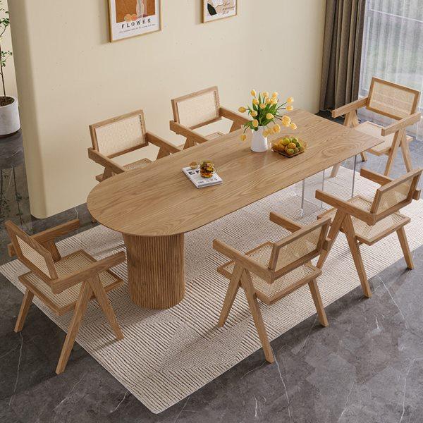 北欧白蜡木椭圆实木岛台家用原木网红民宿酒店餐桌椅子组合小户型,淘宝优惠券,粉丝福利购,淘宝优惠卷