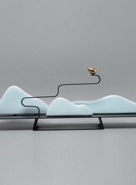 新中式铁艺陶瓷客厅玄关摆件创意家居样板房间工艺品室内软装饰品