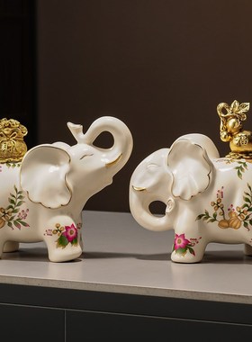 家居装饰品陶瓷大象摆件电视柜酒柜客厅高档旺宅葫V芦裂纹釉工艺