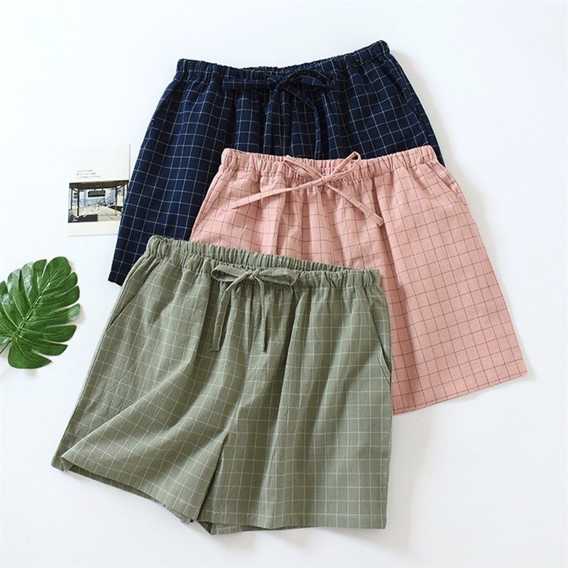 夏季格子情侣睡裤男士纯棉五分短裤大码沙滩裤水洗棉女三分裤薄款,淘宝优惠券,粉丝福利购,淘宝优惠卷