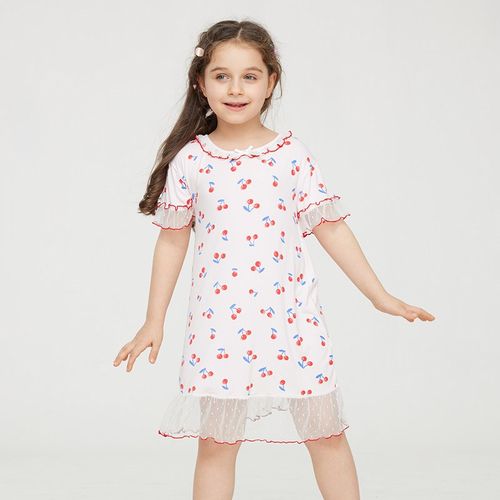女童睡裙夏季竹纤维短袖薄款公主风儿童睡衣宝宝小女孩大童冰丝款 - 图2