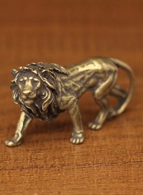 实心纯铜小号迷你狮子桌面小摆件复古铜器黄铜做旧雄狮微雕铜茶宠