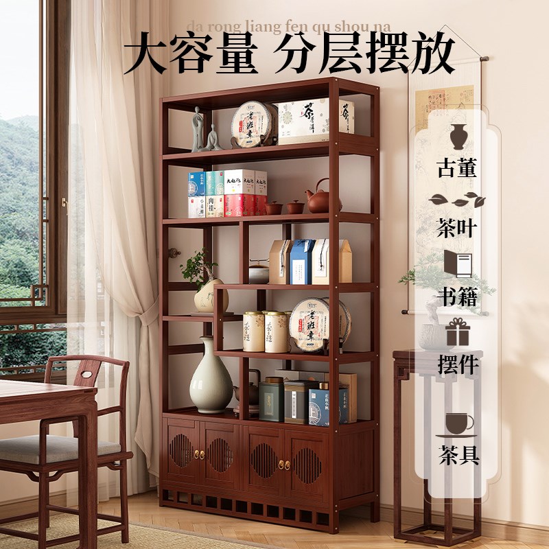 新中式博古架f茶柜置物架茶室布置茶具收纳柜多宝阁摆件展示架书 - 图2