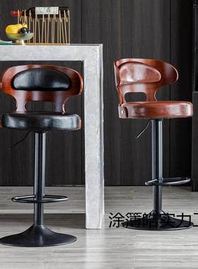 新款实木轻奢吧台椅升降旋转椅现代家用椅子客厅阳台北欧奶油家具
