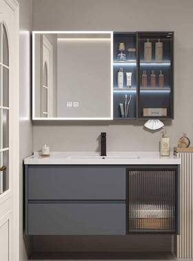 A9L卫生间浴室柜组合加厚蜂窝铝陶瓷一体盆洗脸手盆洗漱台盆镜柜