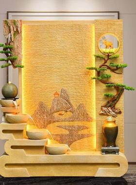 隔断大型假山水景观花园庭院办公室落地摆件新中式水幕墙流水屏风