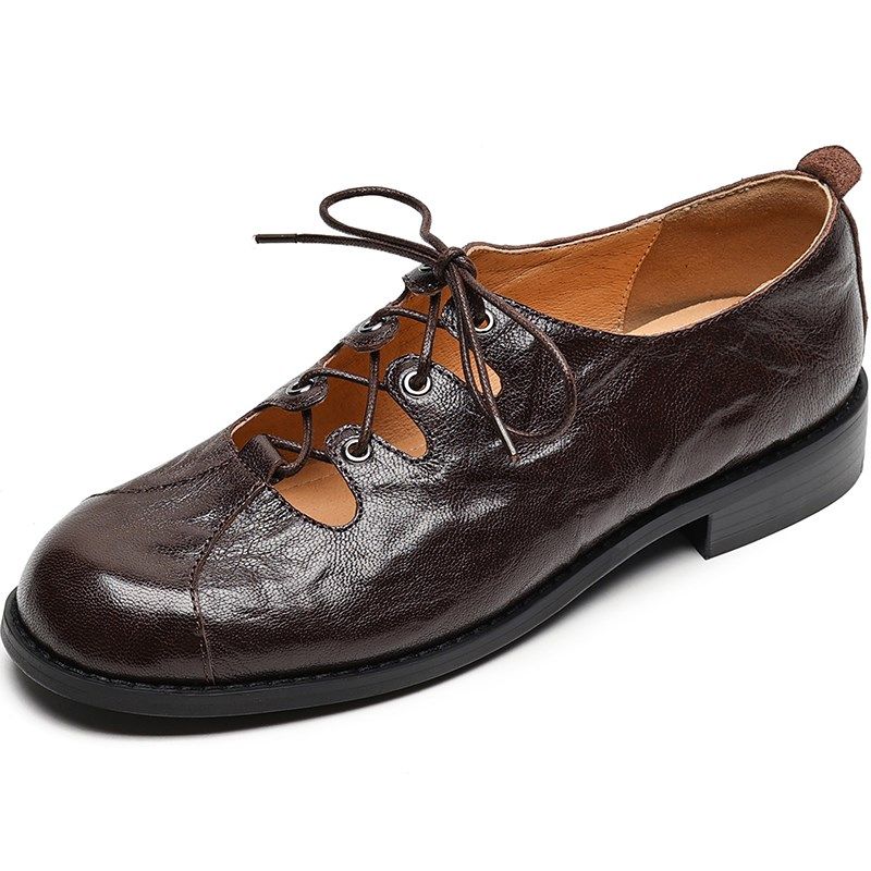 原野定制高品质羊皮复古镂空小皮鞋深口系带英伦低跟单鞋子女春秋,淘宝优惠券,粉丝福利购,淘宝优惠卷