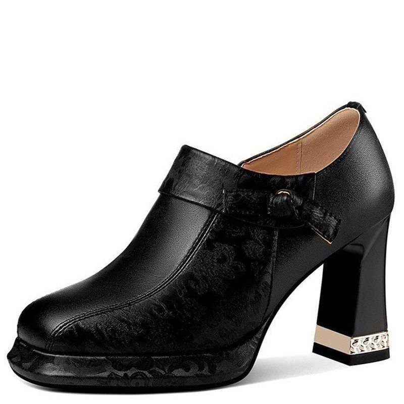 方头粗跟深口单鞋女真皮2025新款防水台高跟鞋百搭女士皮鞋不累脚,淘宝优惠券,粉丝福利购,淘宝优惠卷