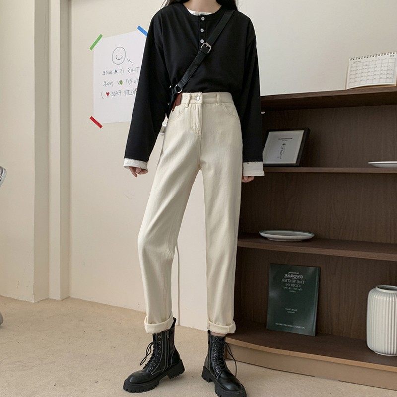 梨形身材裤子女胖妹妹大码高腰显瘦直筒萝卜哈伦裤宽松牛仔裤春秋,淘宝优惠券,粉丝福利购,淘宝优惠卷