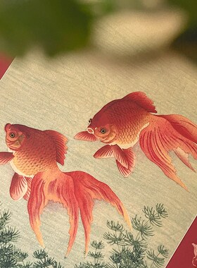 锦鲤绢丝印刷新中式小众艺术挂画乔迁送礼客厅书房卧室中古装饰画