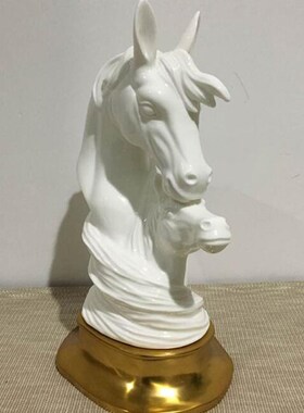 欧式美式设计客厅装饰马头摆设陶瓷配铜样板房玄关软装酒柜摆设品