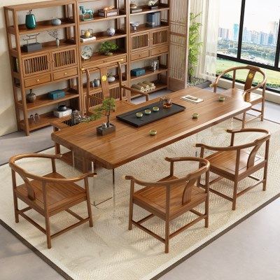 新中式实木大板茶桌椅组合现茶室公室简约风轻奢原木家用茶台,淘宝优惠券,粉丝福利购,淘宝优惠卷