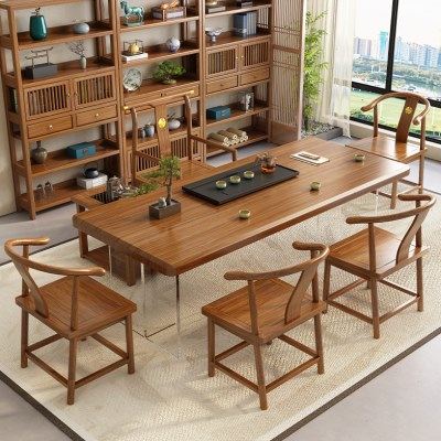 新中式实木大板茶桌椅组合现茶室公室简约风轻奢原木家用茶台,淘宝优惠券,粉丝福利购,淘宝优惠卷