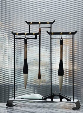 现代新中式禅意毛笔架摆件创意样板间书房办公桌书桌软装饰品摆设