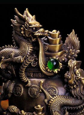 纯铜龙双龙献宝书房办公室家居装饰品聚宝盆龙