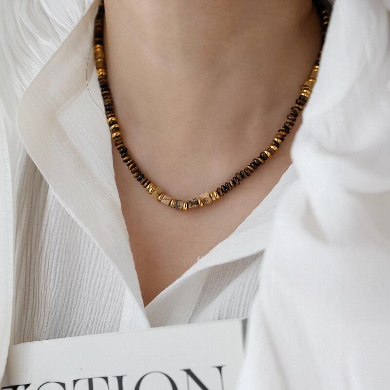 美拉德风天然虎眼石隔片串珠项链女锁骨链颈链叠戴高级感小众复古,淘宝优惠券,粉丝福利购,淘宝优惠卷