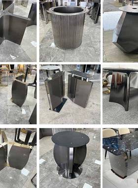 I1轻奢岩板圆餐桌脚不锈钢长桌腿支架子家用加厚奢石大理石餐台底