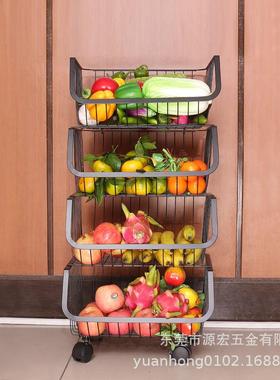 厨房用品落地蔬菜置物篮三层家用水果收纳储物架可移动收纳蓝子