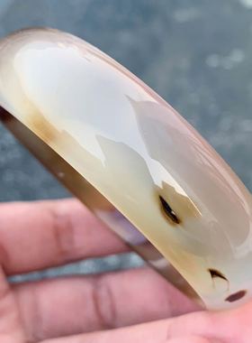 58.5圈天然冰透海洋玉髓手镯网红女款百搭飘花复古水墨国风款手环