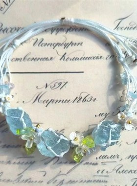 彩色水晶手链纯手工编织网兜手绳复古风女闺蜜礼物小众高级感串珠