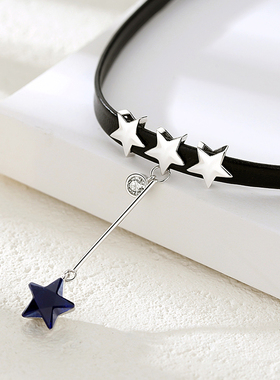 项链女潮网红水晶颈链女项圈颈带锁骨链时尚秋冬毛衣链短款黑皮绳